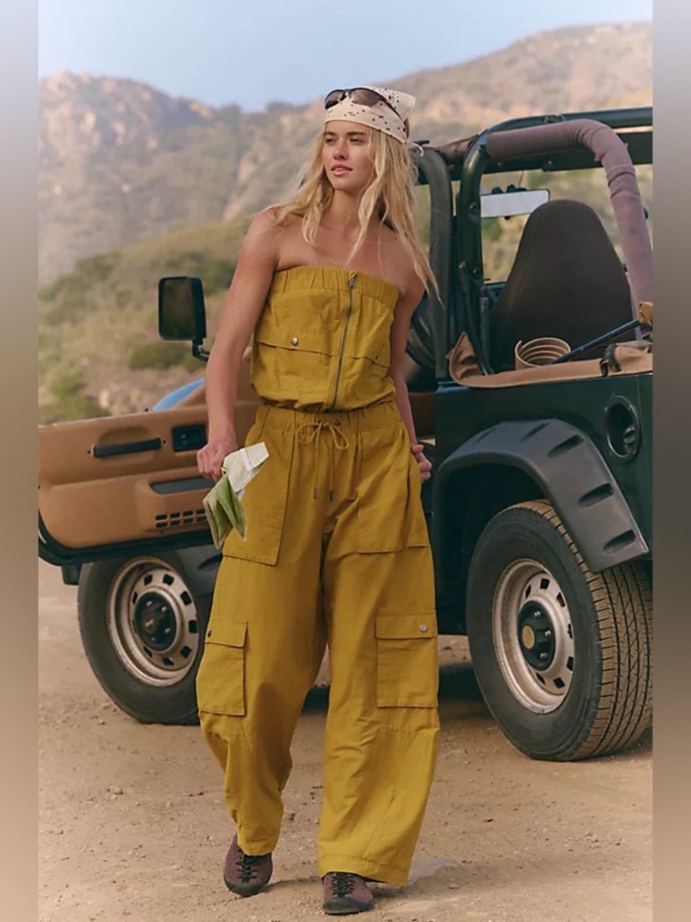 Free People Shot Clock Onesie Jumpsuit Dried Palm Yellow XL
